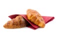 Two croissants on red napkin Royalty Free Stock Photo