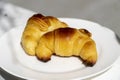 Two croissants shiny with syrup Royalty Free Stock Photo