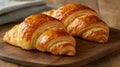 Two Croissants On Wooden Board Royalty Free Stock Photo