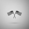 Two crossed American waving flags icon isolated on grey background. National flag of USA. The United States of America Royalty Free Stock Photo