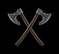 Two crossed axes isolated on black