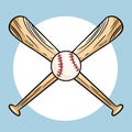 Two crossed baseball bats and ball, icon sports logo. Vector isolated illustration,. Simple shape for design logo, emblem, symbol Royalty Free Stock Photo