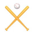 Two crossed baseball bats with small white ball Royalty Free Stock Photo