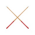 Two crossed billiard cues in retro design with red handle