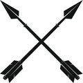 Two crossed black arrows for archery on white background