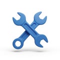 Two crossed blue wrenches on a white background spanner tool Royalty Free Stock Photo