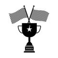 Two crossed checkered flags with trophy, winner Royalty Free Stock Photo