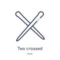 two crossed chopsticks from japan icon from japan icon from tools and utensils outline collection. Thin line two crossed
