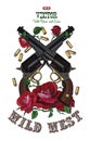 Two crossed cowboy gun, rose covered design