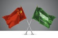 Two Crossed Flags of China and Kingdom of Saudi Arabia Royalty Free Stock Photo