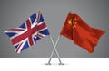 Two Crossed Flags of China and United Kingdom