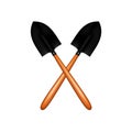 Two crossed garden shovels