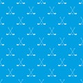 Two crossed golf clubs and ball pattern seamless blue Royalty Free Stock Photo