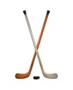 Two crossed ice hockey sticks and puck Royalty Free Stock Photo