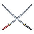 Two crossed katanas ,vector illustration. Cartoon katanas. Royalty Free Stock Photo