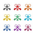 Two crossed keys combined into house icon or logo, color set Royalty Free Stock Photo