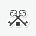 Two crossed keys combined into house sticker icon isolated on white background Royalty Free Stock Photo