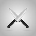 Two crossed kitchen knife in a realistic style