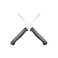 Two crossed kitchen knives with black handle