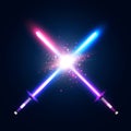 Two crossed light neon swords fight. Royalty Free Stock Photo