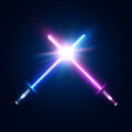 Two crossed light neon swords. Fight club logo. Royalty Free Stock Photo