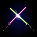 Two crossed light swords on night sky background. Vector illustration Royalty Free Stock Photo