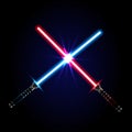 Two crossed light swords on night sky background. Vector illustration Royalty Free Stock Photo