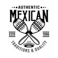 Two crossed maracas mexican vector emblem, badge, label or logos in monochrome vintage style isolated on white Royalty Free Stock Photo