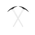 Two crossed mattocks in black design with white handle