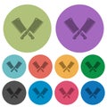 Two crossed meat cleavers color darker flat icons