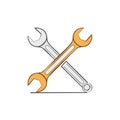 Two Crossed Open-End Wrenches, Silver and Orange Hand Tools, Isolated Engineering or Mechanical Repair Royalty Free Stock Photo