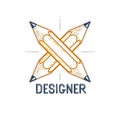 Two crossed pencils vector simple trendy logo or icon for designer or studio, creative competition, designers team.