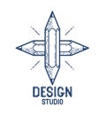 Two crossed pencils vector simple trendy logo or icon for designer or studio, creative competition, designers team.