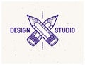 Two crossed pencils vector simple trendy logo or icon for designer or studio, creative competition.