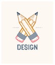 Two crossed pencils vector simple trendy logo or icon for designer or studio, creative competition, designers team.