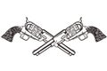 Two crossed pistols isolate on a white background. Vector graphics