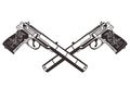 Two crossed pistols isolate on a white background. Vector graphics