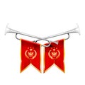 Two crossed royal trumpets, silver horn, triumph and fanfare Royalty Free Stock Photo