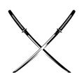 Two crossed samurai katana swords black and white vector design Royalty Free Stock Photo