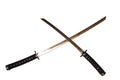 Two crossed samurai swords close up, isolate Royalty Free Stock Photo