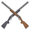 Two crossed shotguns, vector illustration on white background. Hunting gun.