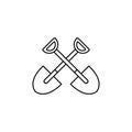 Two crossed spades icon and logo. Simple slanted vector symbol in line style. Royalty Free Stock Photo