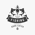 Two crossed swordfish hook lure monochrome fishing hunting vintage textured logo vector illustration Royalty Free Stock Photo