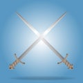 Two crossed Swords Illustration with high detailed and brown handle. Vector illustration. Royalty Free Stock Photo