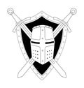 Two crossed swords shield and helmet emblem