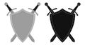 Two crossed swords steel shield emblem.