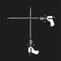 Two crossed swords in their hands. Vector illustration. Black and white view. Royalty Free Stock Photo