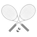 Two crossed tennis rackets with balls isolated on a white background. View from above. 3D. Vector illustration Royalty Free Stock Photo