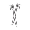 Two crossed toothbrushes icon. Thin line art template for dentist. Symbol of family. Black and white simple illustration. Contour Royalty Free Stock Photo