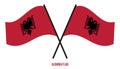 Two Crossed Waving Albania Flag On Isolated White Background. Albania Flag Vector Illustration